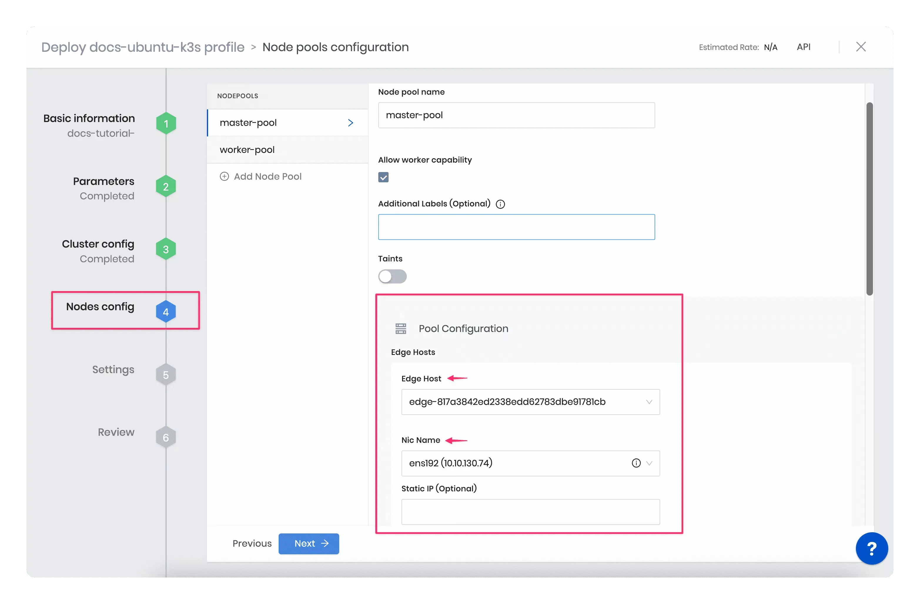 Screenshot of an Edge host added to the control plane pool.