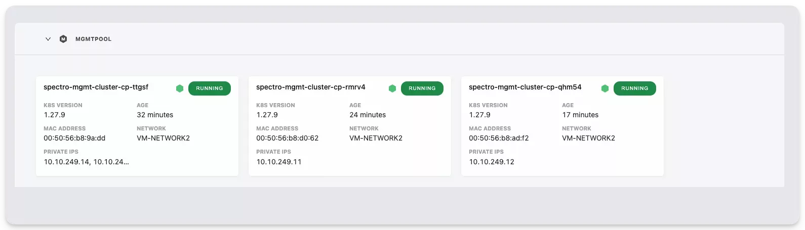 A view of three nodes in a healthy status